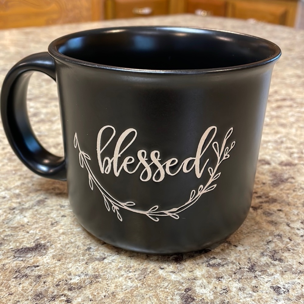 Belle Maison Oversized Coffee Mug/Cup. “BLESSED” in Black & White. EUC
